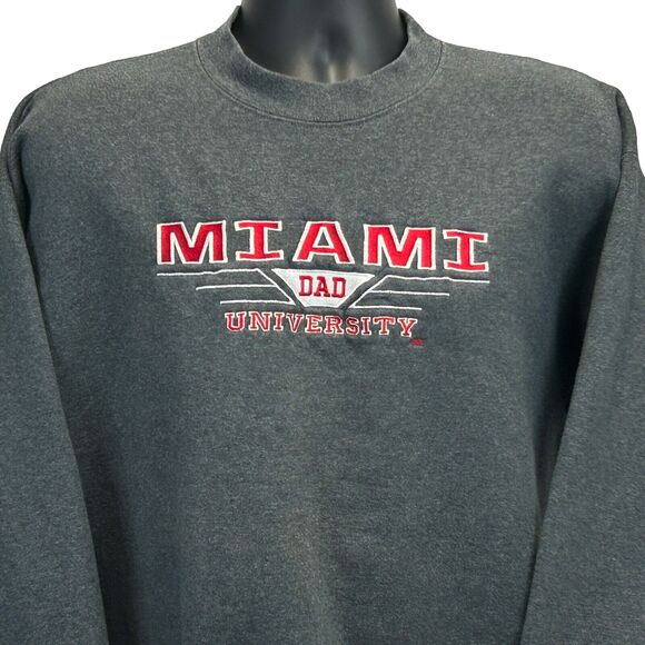 Vintage Miami University Dad Sweatshirt Mens L Large Gray 90s Ohio RedHawks NCAA - Picture 1 of 6